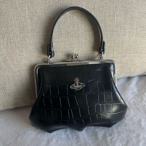 Vivienne Westwood Croc Embossed Frame Bag Black Chain Strap Like New